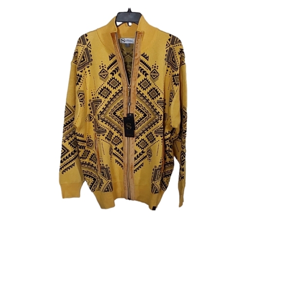 SILVER SILK MEN'S ZIPPER UP CARDIGAN GOLD & BLACK  ARZTEC DESIGN  SIZE XXL - Picture 3 of 6